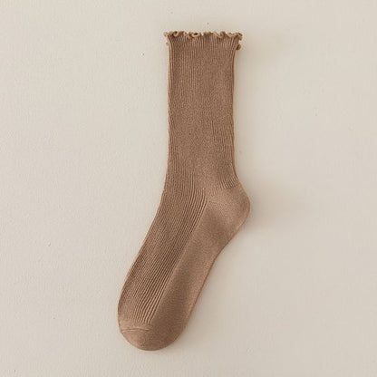 Set of 2 Paris: Plain Ribbed Ruffle Trim Socks