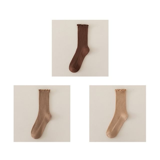 Set of 2 Paris: Plain Ribbed Ruffle Trim Socks