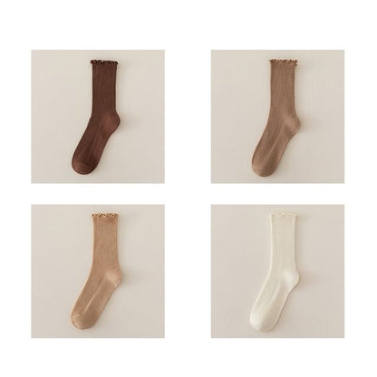 Set of 2 Paris: Plain Ribbed Ruffle Trim Socks