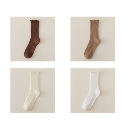 Set of 2 Paris: Plain Ribbed Ruffle Trim Socks