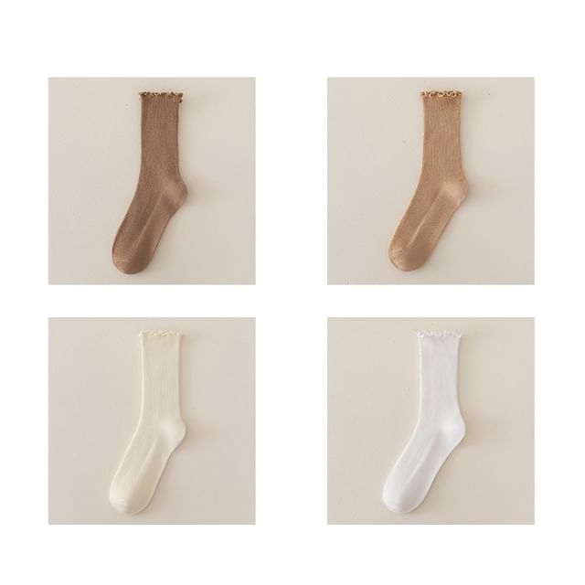 Set of 2 Paris: Plain Ribbed Ruffle Trim Socks