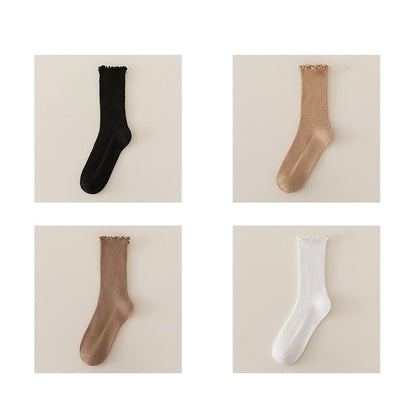 Set of 2 Paris: Plain Ribbed Ruffle Trim Socks