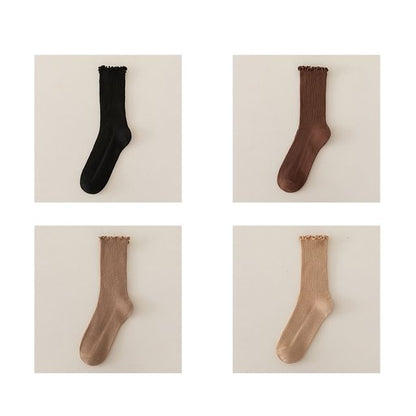 Set of 2 Paris: Plain Ribbed Ruffle Trim Socks