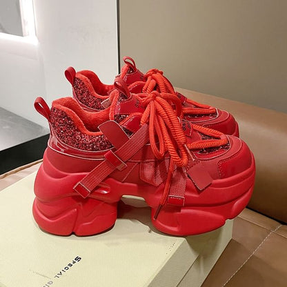 Heel Chunky Sequined Platform Sneakers