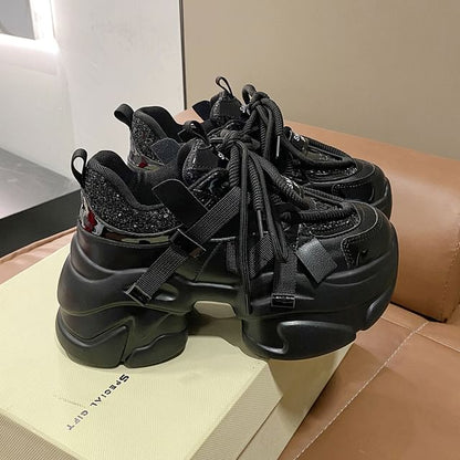 Heel Chunky Sequined Platform Sneakers