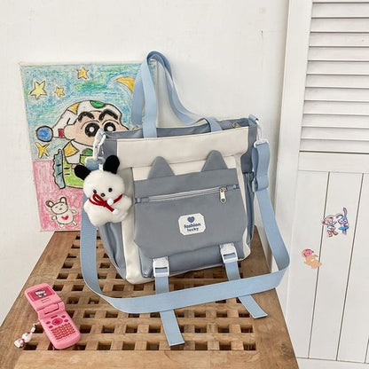 Buckle Nylon Crossbody Tote Bag