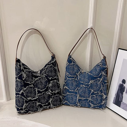 Denim Floral Tote Bag