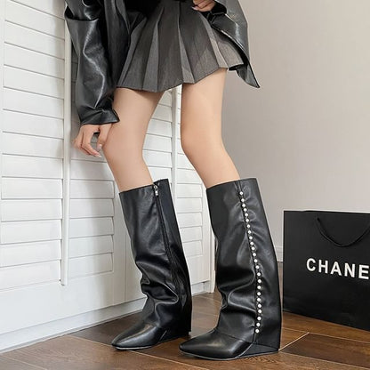 Tall Wedge Boots Pointy