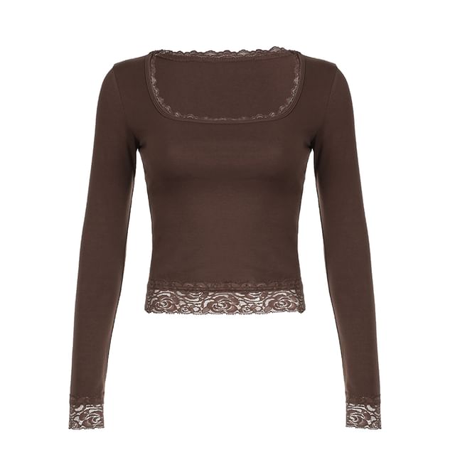 Lace Square-Neck Long-Sleeve Top Cropped
