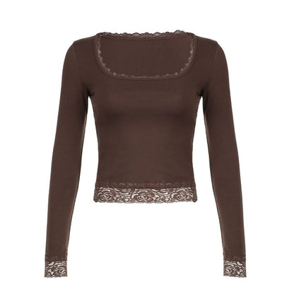 Top Lace Square-Neck Long-Sleeve Cropped