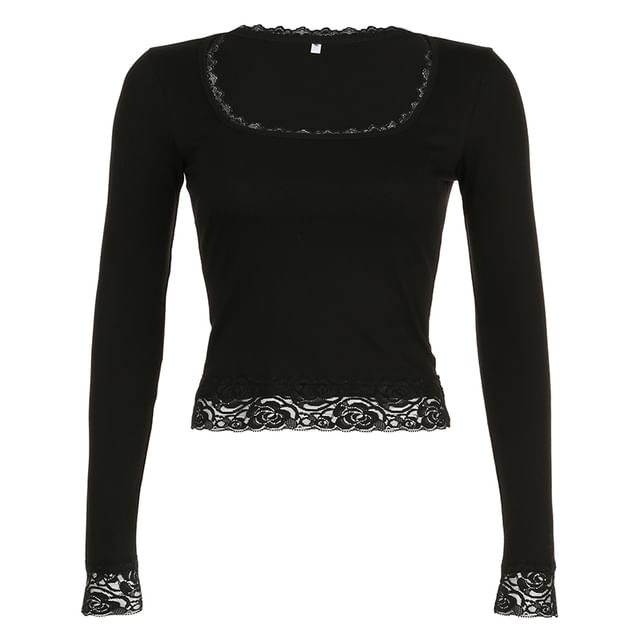 Lace Square-Neck Long-Sleeve Top Cropped
