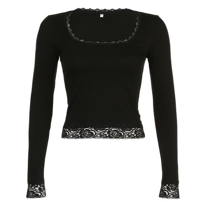 Top Lace Square-Neck Long-Sleeve Cropped