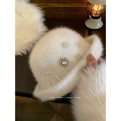 Rhinestone Fluffy Cloche Hat