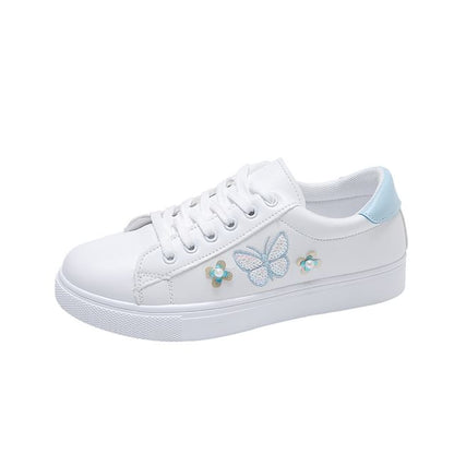 Platform Butterfly Embroidered Faux Pearl Accent Lace-Up Sneakers