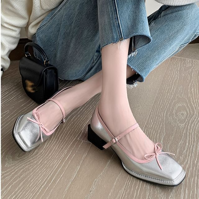 Square Bow Toe Pumps Jane Mary