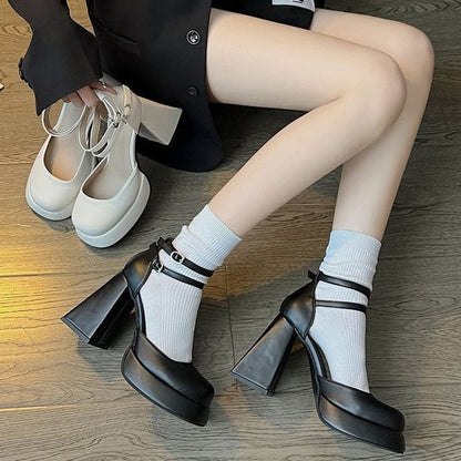 Block Pumps Heel Platform Ankle Strap
