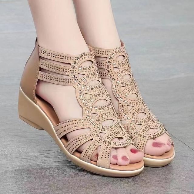 Glitter Perforated Low-Heel Sandals