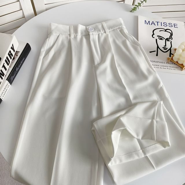 Elastic Waist Plain Roll Up Hem Dress Pants