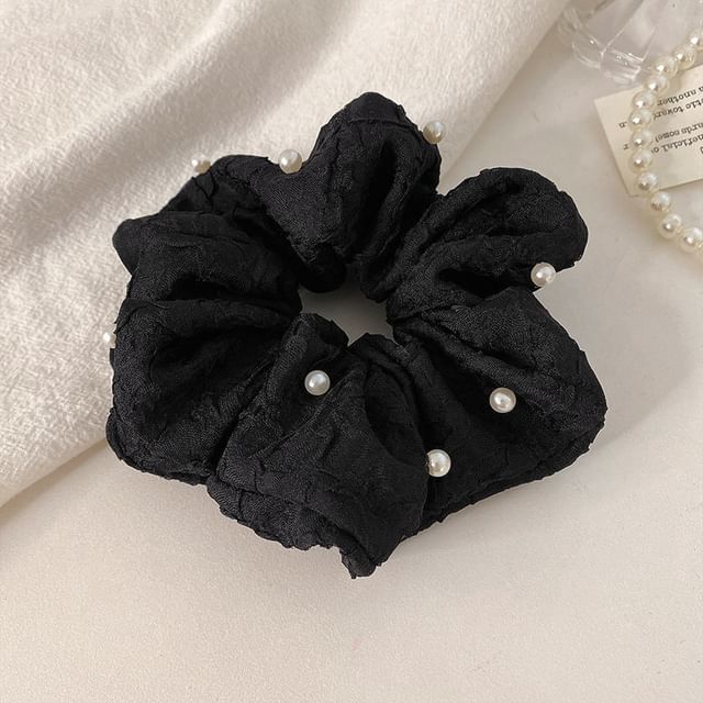 Faux Pearl Fabric Scrunchie