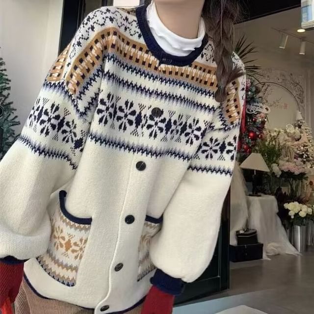 Crewneck Cardigan Button-Up Pattern