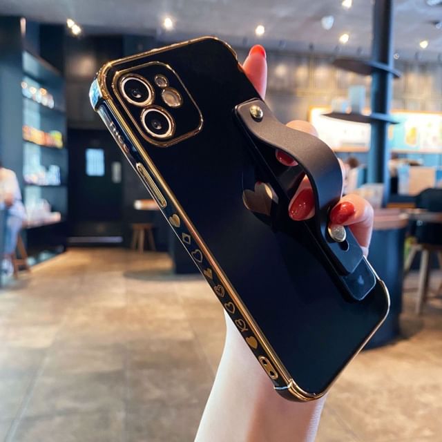 Heart Plain Phone Case With Side Strap For  iPhone 13, 13 Pro, 13 Pro Max, 14, 14 Plus, 14 Pro, 14 Pro Max, 15, 15 Pro, 15 Pro Max