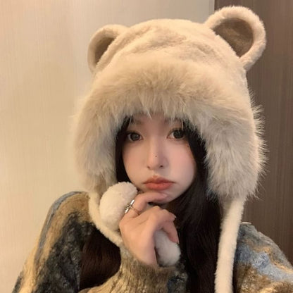 Chenille Trapper Hat Bear Ear