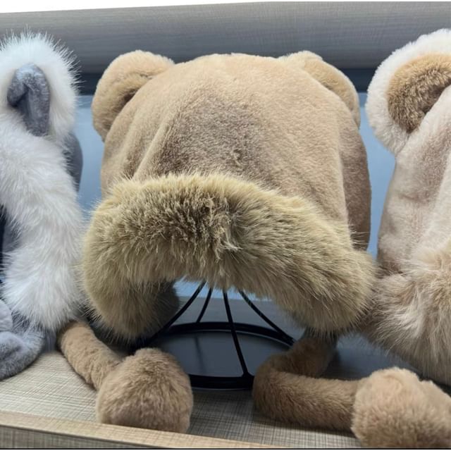 Chenille Trapper Hat Bear Ear