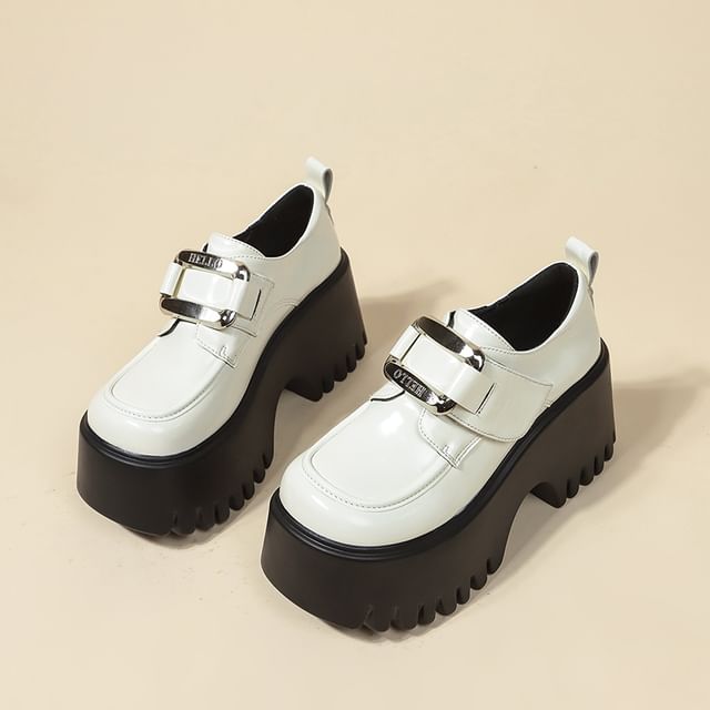 Strap Leather Adhesive Platform Loafers Patent Buckled