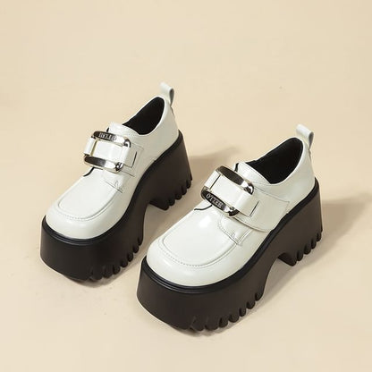 Strap Leather Adhesive Platform Loafers Patent Buckled