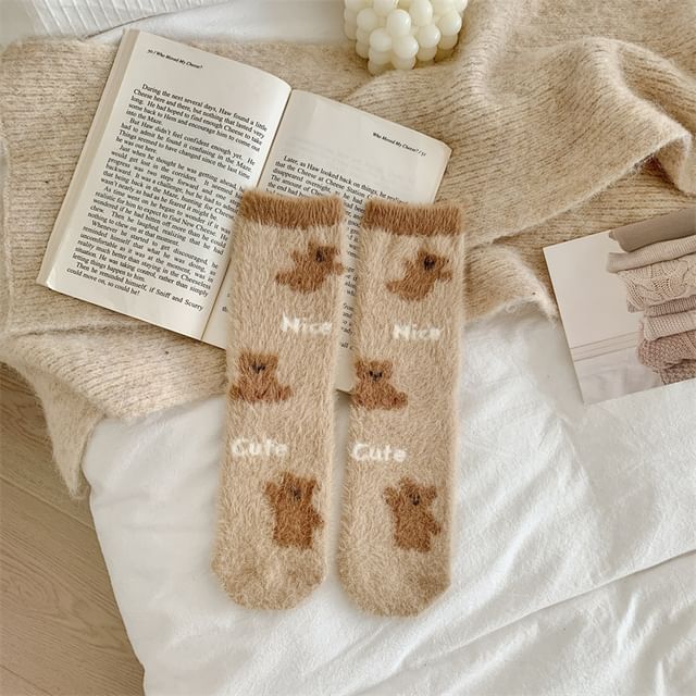 Bear Print Fleece Socks