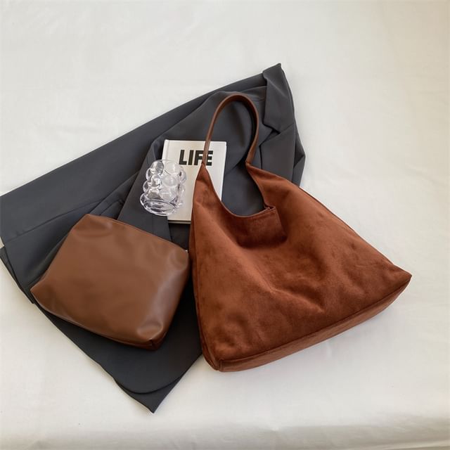 Set: Faux Leather Tote Bag + Pouch