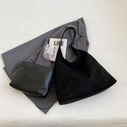 Set: Faux Leather Tote Bag + Pouch