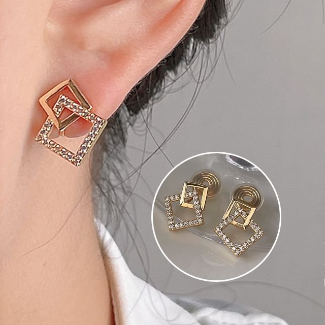 Rhinestone Square Alloy Ear Cuff