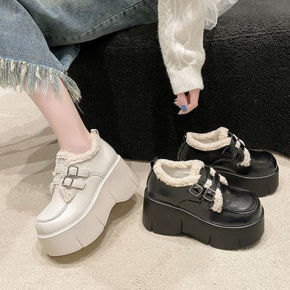 Fleece Loafers Trim Wedge-Heel