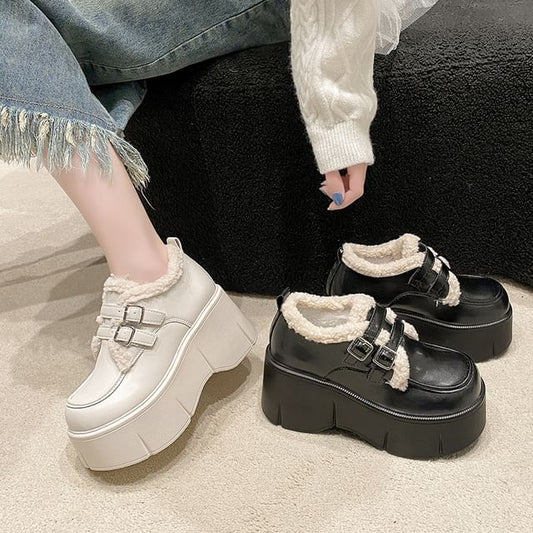 Fleece Loafers Trim Wedge-Heel