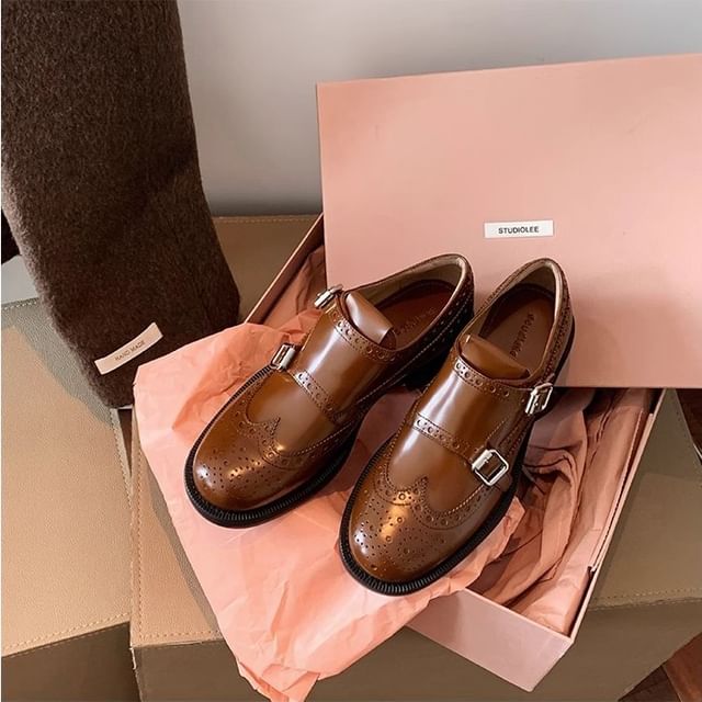 Buckled Strap Monk Genuine Shoes Leather