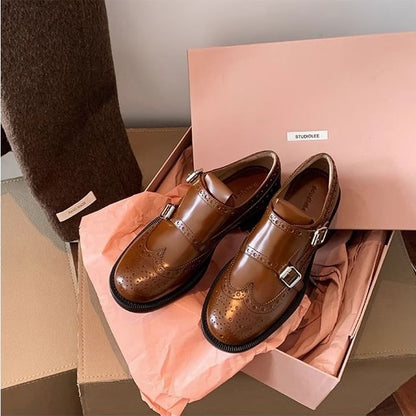 Buckled Strap Monk Genuine Shoes Leather