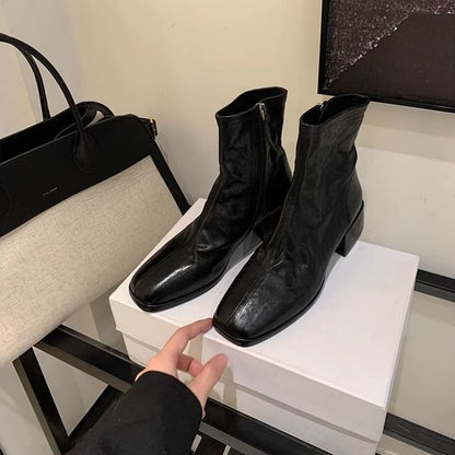 Genuine Boots Low-Heel Toe Square Short Leather