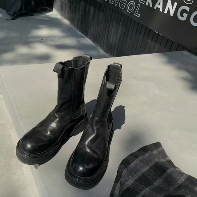 Leather Chelsea Faux Boots Short