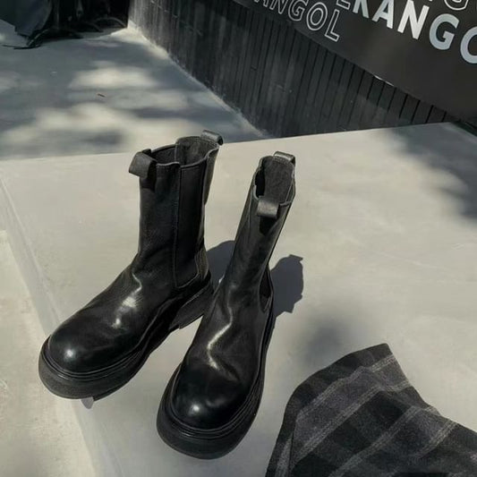 Leather Chelsea Faux Boots Short