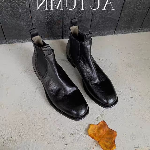 Faux Leather Short Chelsea Boots