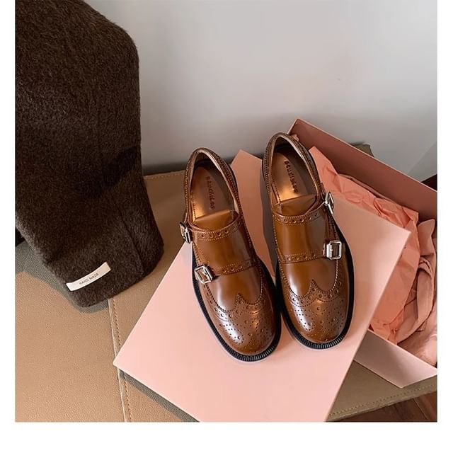 Buckled Strap Monk Genuine Shoes Leather