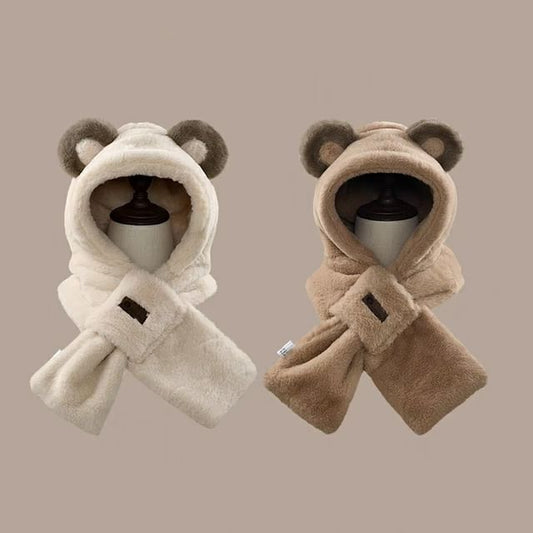 Scarfed Bear Ear Trapper Hat