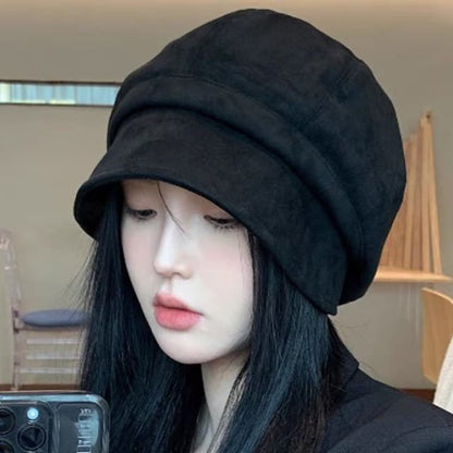 Newsboy Faux Leather Plain Cap