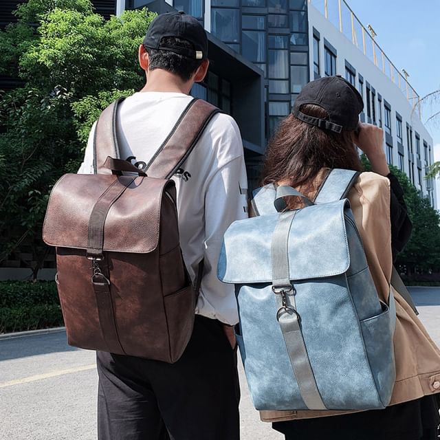 Flap Backpack Faux Leather
