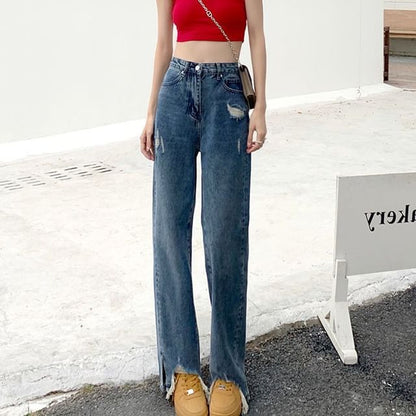 Distressed High Waist Jeans Loose Fit