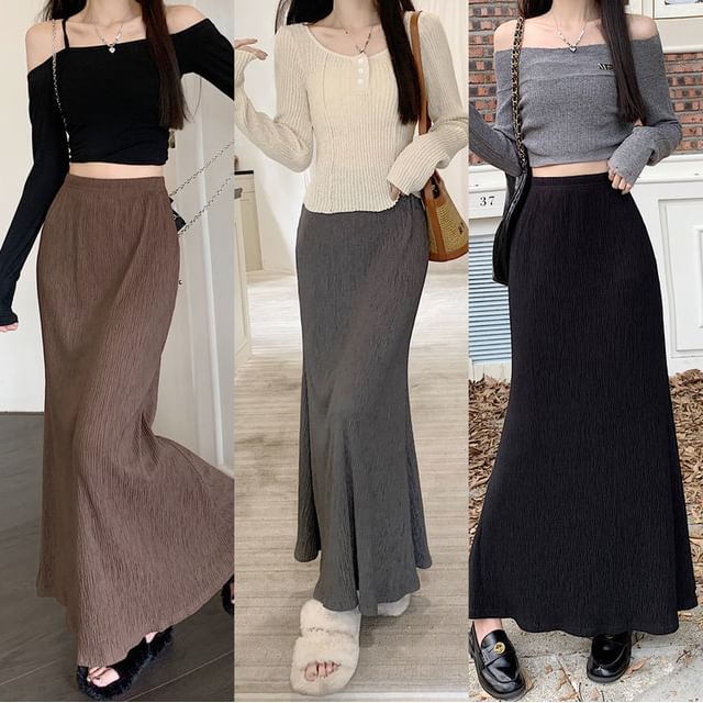 Waist A-Line Elastic Midi Plain Skirt