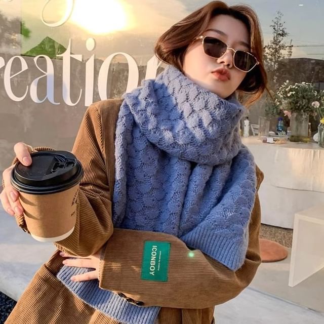 Scarf Pointelle Plain Knit