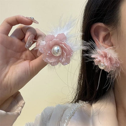 Earring Floral Frayed Drop