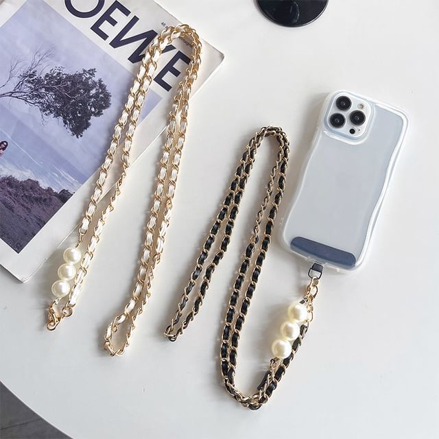 Pearl Phone Lanyard Alloy Leather Faux